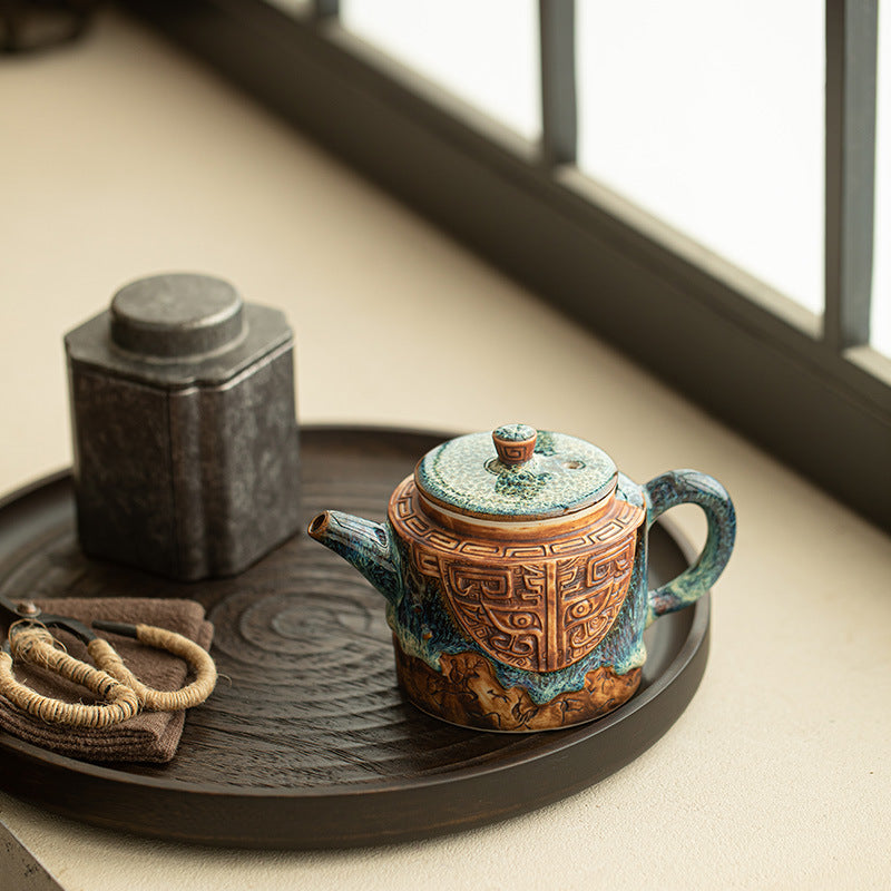 Authentic Jingdezhen Flambé Tenmoku Copper-Coin Ceramic Teapot - 180ml Gift Box Suite