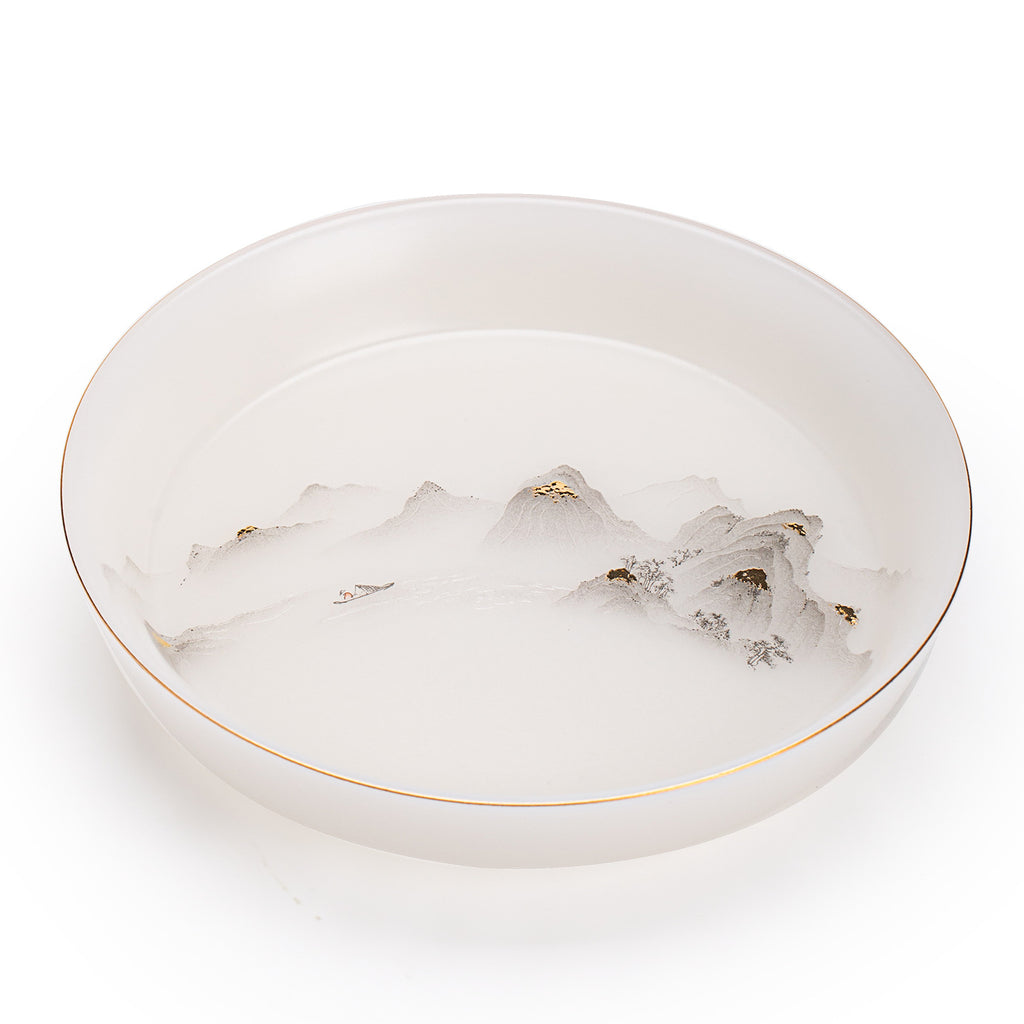 Luxury Dehua Mutton-Fat Jade Ice Biscuit 24K Gilded Mountain Pot Bearer Tray - 19cm Teaware