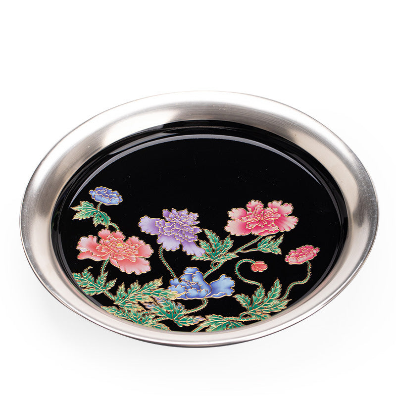 Authentic Jingdezhen Silver-Gilt Corn Poppy Pot Bearer Dry-Brewing Tray - 19cm Teaware Accessories