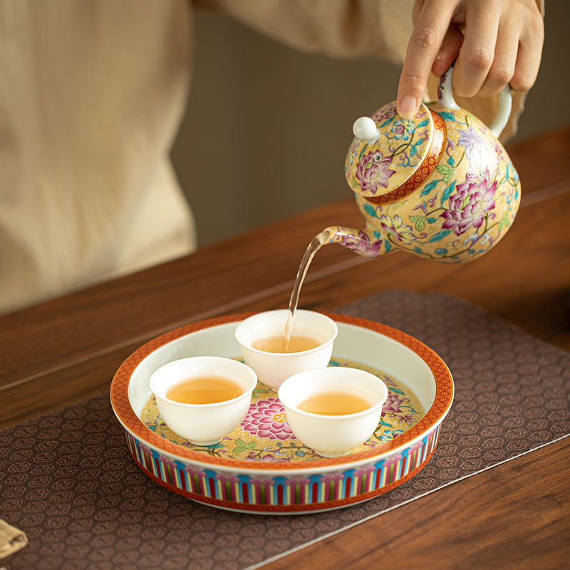 Authentic Jingdezhen Imperial Enamel Palace Style Pot Bearer Tray - 20cm Teaware Accessories