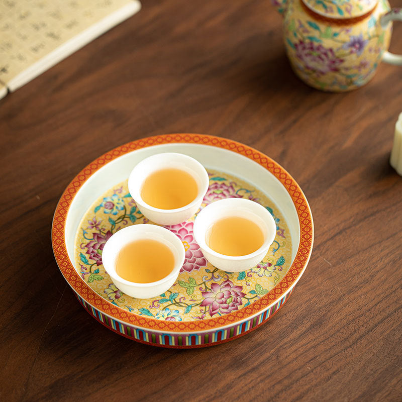 Authentic Jingdezhen Imperial Enamel Palace Style Pot Bearer Tray - 20cm Teaware Accessories