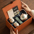Authentic Silver-Gilt Overhead Beam-Handle Teapot & 2 Cups Set - Luxury Brocade Gift Box