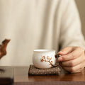 Handcrafted Dehua Mutton Fat Jade Porcelain Sculpted Floral Relief Master Tasting Cup - 90ml Gongfu Teacup