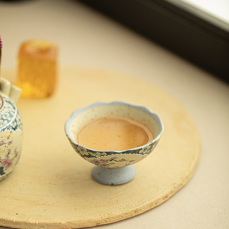Authentic Jingdezhen Flint Red Blue & White Plum Shadow High-Foot Master Tasting Cup - 75ml Gongfu Teacup