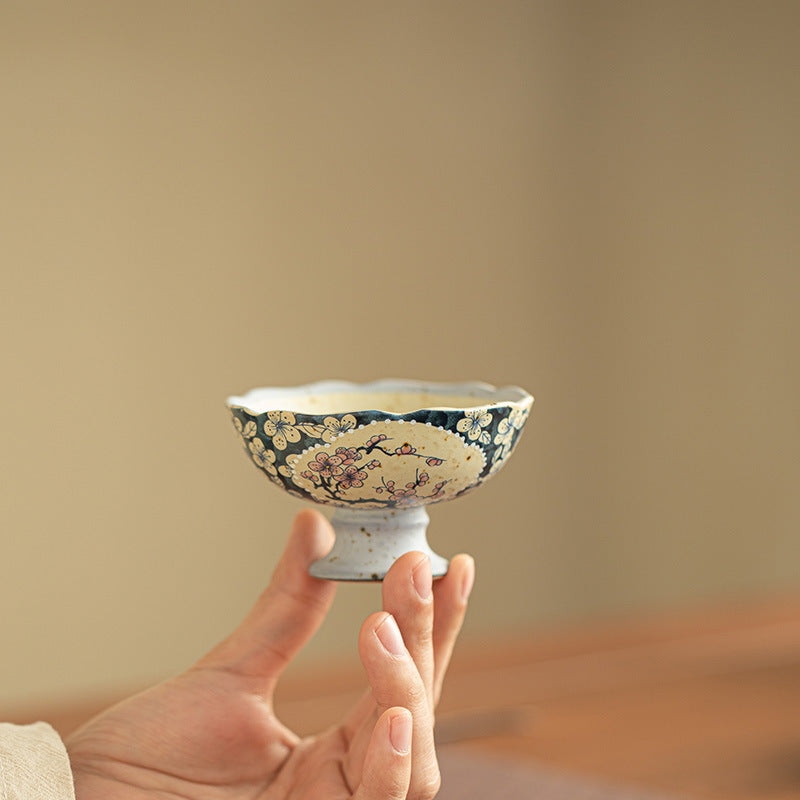 Authentic Jingdezhen Flint Red Blue & White Plum Shadow High-Foot Master Tasting Cup - 75ml Gongfu Teacup