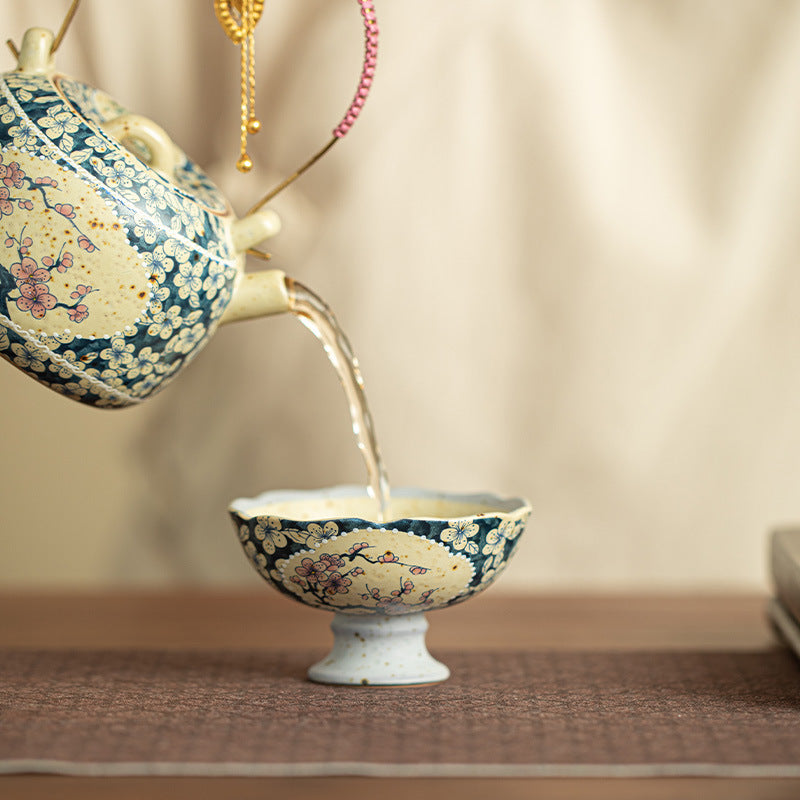 Authentic Jingdezhen Flint Red Blue & White Plum Shadow High-Foot Master Tasting Cup - 75ml Gongfu Teacup