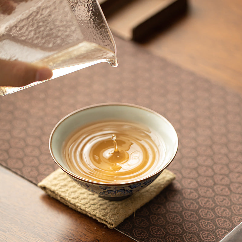 Authentic Jingdezhen Antique Blue & White Pure Silver-Inlaid Lotus Scroll Master Tasting Cup - 85ml Gongfu Teacup