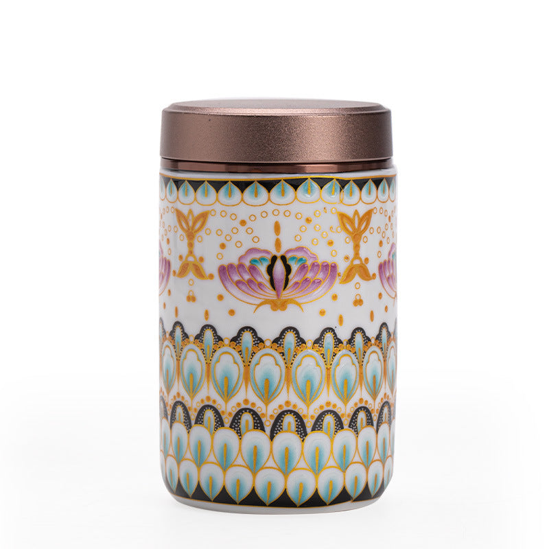 Authentic Jingdezhen Antique Enamel Peacock Motif Portable Ceramic Tea Caddy - 80g Airtight Ceramic Tea Caddy Storage Jar
