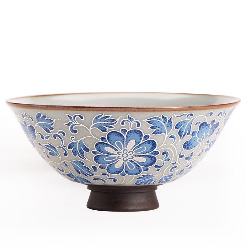 Authentic Jingdezhen Antique Blue & White Pure Silver-Inlaid Lotus Scroll Master Tasting Cup - 85ml Gongfu Teacup