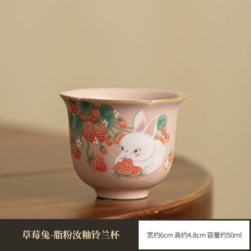 Authentic Song Ru Ware Pink Celadon Petal-Mouth Rabbit Master Tasting Cup - 85ml Gongfu Teacup