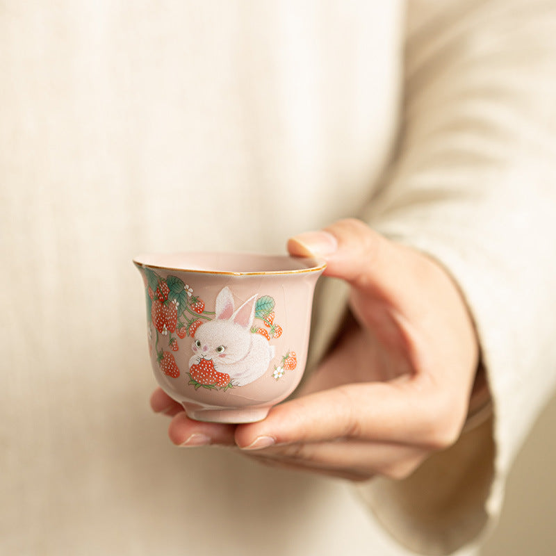 Authentic Song Ru Ware Pink Celadon Petal-Mouth Rabbit Master Tasting Cup - 85ml Gongfu Teacup