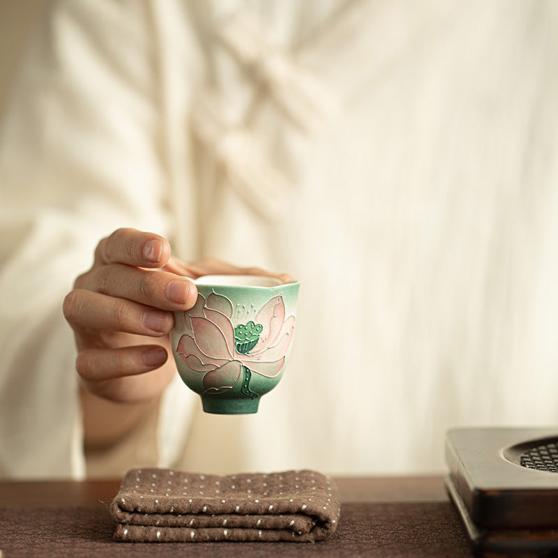 Authentic Jingdezhen Hand-Painted Mineral White Porcelain Lotus Master Tasting Cup - 80ml Gongfu Teacup