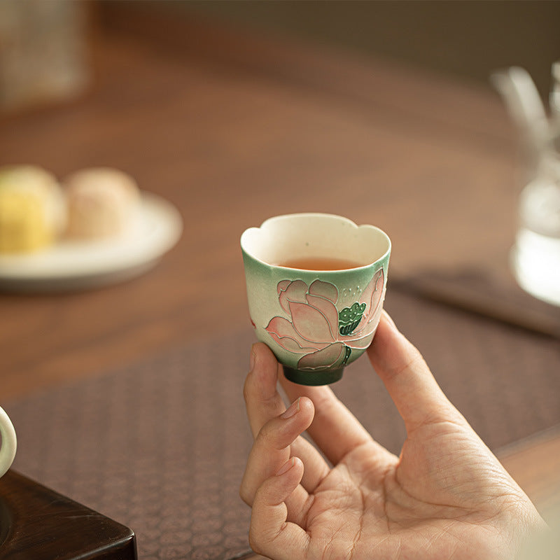 Authentic Jingdezhen Hand-Painted Mineral White Porcelain Lotus Master Tasting Cup - 80ml Gongfu Teacup