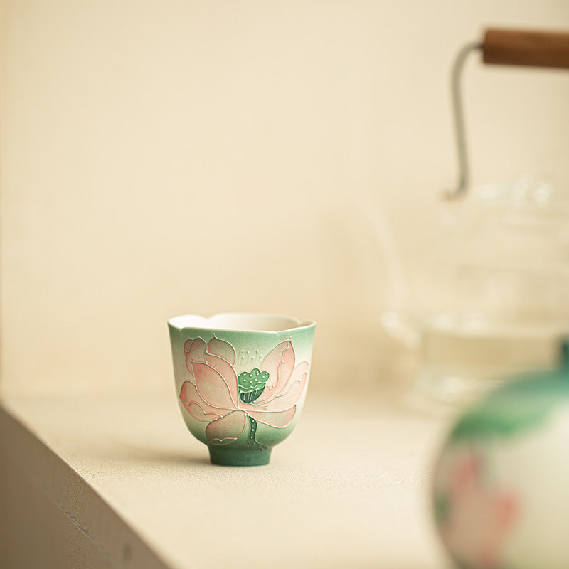 Authentic Jingdezhen Hand-Painted Mineral White Porcelain Lotus Master Tasting Cup - 80ml Gongfu Teacup
