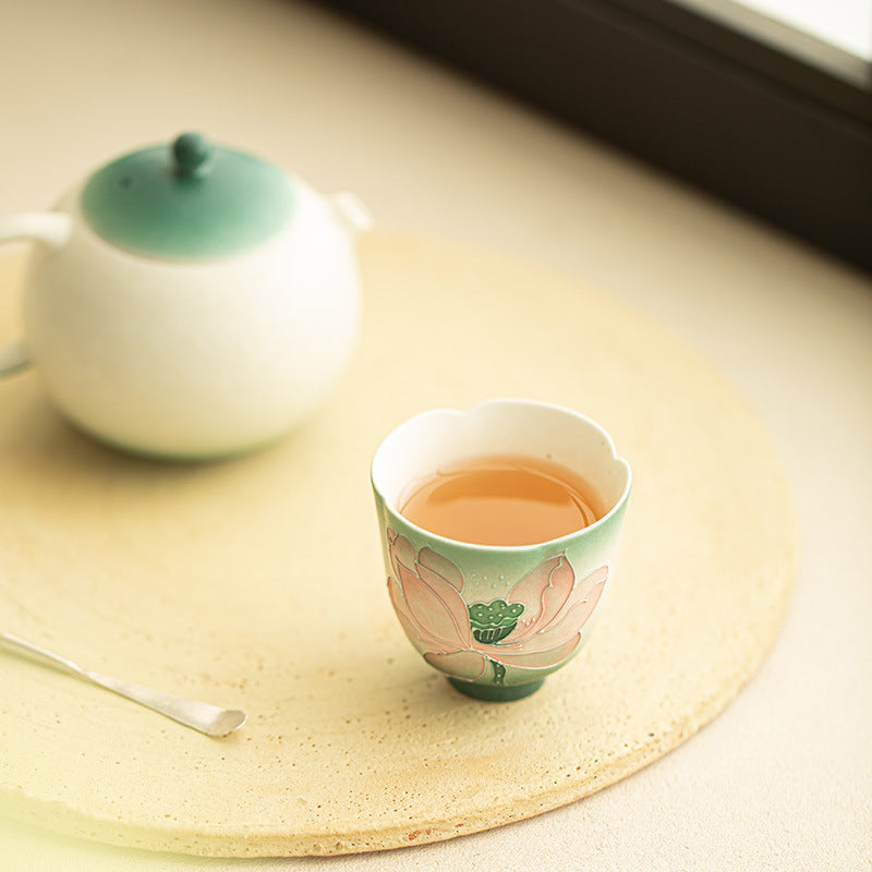 Authentic Jingdezhen Hand-Painted Mineral White Porcelain Lotus Master Tasting Cup - 80ml Gongfu Teacup