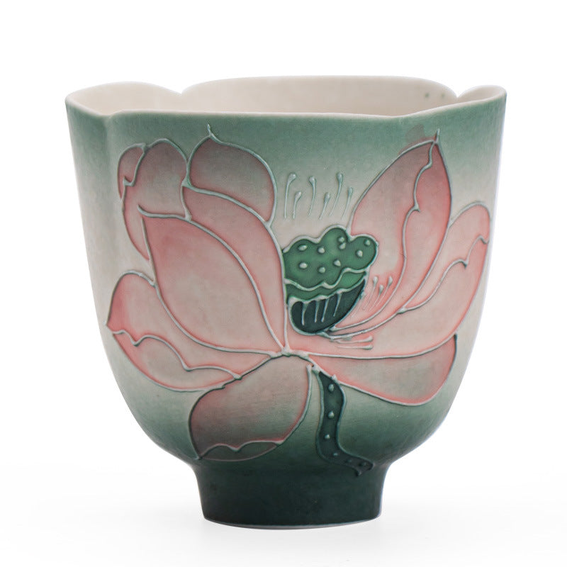 Authentic Jingdezhen Hand-Painted Mineral White Porcelain Lotus Master Tasting Cup - 80ml Gongfu Teacup