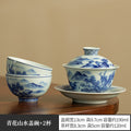 Authentic Jingdezhen Luxury Underglaze Blue & White Large Sancai Gaiwan & Tasting Cup Suite - 180ml Gaiwan Tea Bowl Set