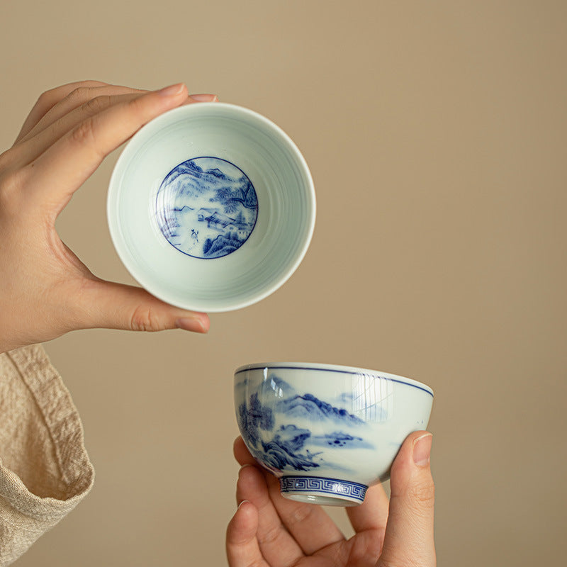 Authentic Jingdezhen Luxury Underglaze Blue & White Large Sancai Gaiwan & Tasting Cup Suite - 180ml Gaiwan Tea Bowl Set