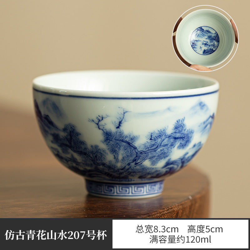 Authentic Jingdezhen Luxury Underglaze Blue & White Large Sancai Gaiwan & Tasting Cup Suite - 180ml Gaiwan Tea Bowl Set