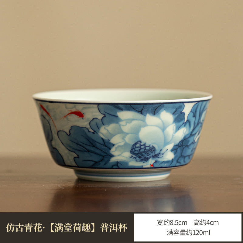 Authentic Jingdezhen Handcrafted Blue & White Hovering Lid Master Tasting Cup - 80ml Gongfu Teacup