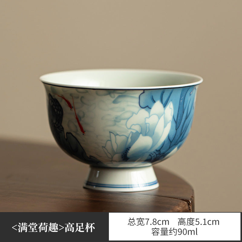 Authentic Jingdezhen Handcrafted Blue & White Hovering Lid Master Tasting Cup - 80ml Gongfu Teacup
