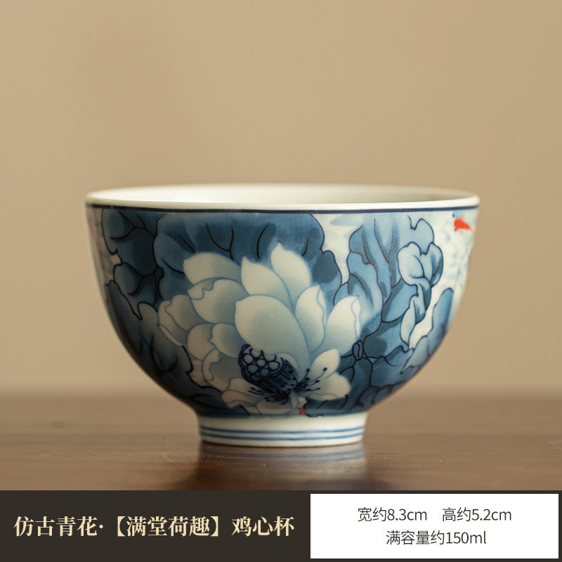 Authentic Jingdezhen Handcrafted Blue & White Hovering Lid Master Tasting Cup - 80ml Gongfu Teacup