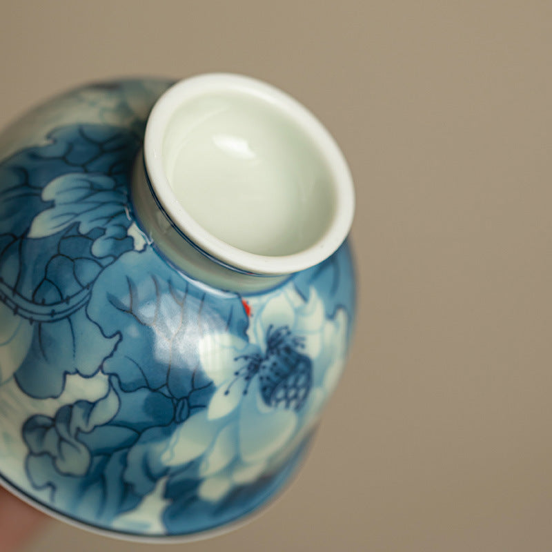 Authentic Jingdezhen Handcrafted Blue & White Hovering Lid Master Tasting Cup - 80ml Gongfu Teacup