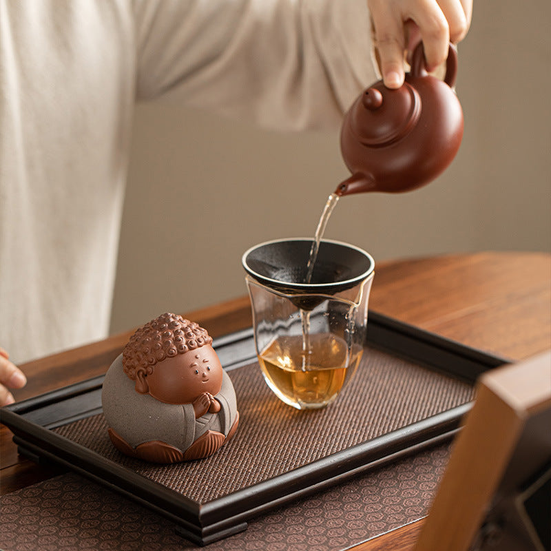 Handcrafted Dehua Coarse Stoneware Lotus Tea Strainer & Nurturable Tea Pet Set