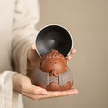 Handcrafted Dehua Coarse Stoneware Lotus Tea Strainer & Nurturable Tea Pet Set