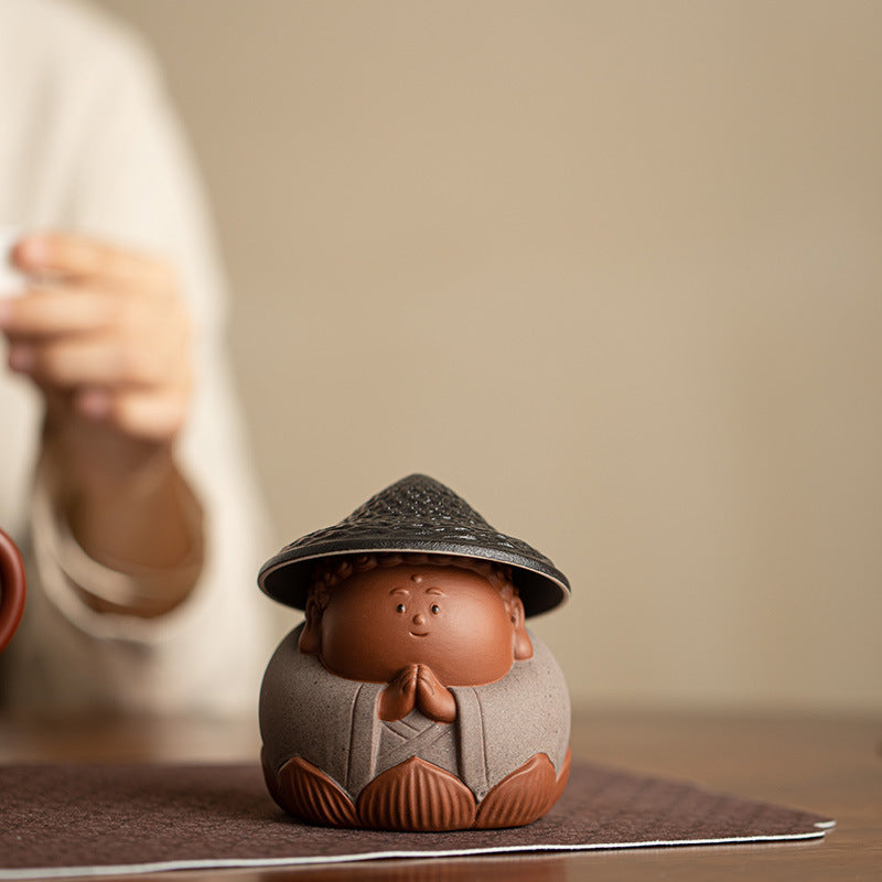 Handcrafted Dehua Coarse Stoneware Lotus Tea Strainer & Nurturable Tea Pet Set