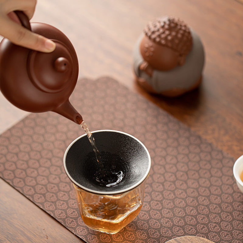 Handcrafted Dehua Coarse Stoneware Lotus Tea Strainer & Nurturable Tea Pet Set