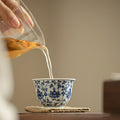 Authentic Jingdezhen Handcrafted Blue & White Interlocking Lotus Yashou Master Teacup - 95ml Gongfu Teacup