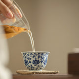 Authentic Jingdezhen Handcrafted Blue & White Interlocking Lotus Yashou Master Teacup - 95ml Gongfu Teacup