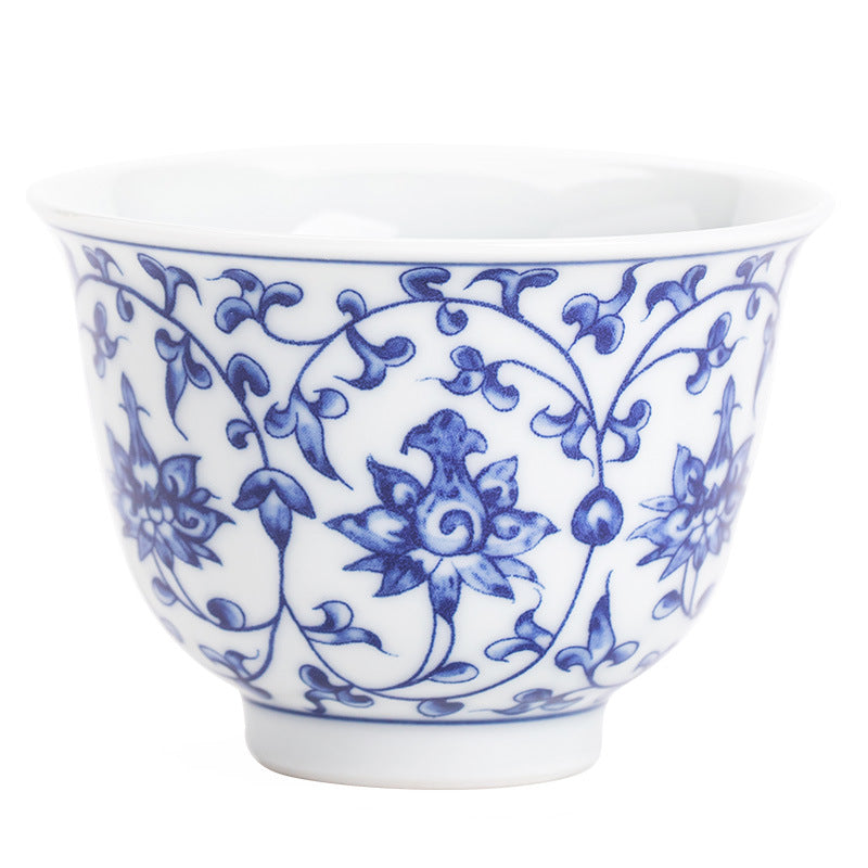 Authentic Jingdezhen Handcrafted Blue & White Interlocking Lotus Yashou Master Teacup - 95ml Gongfu Teacup
