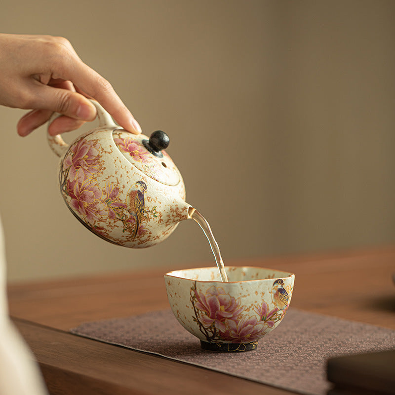 Authentic Jingdezhen Flint Red Blue & White Magnolia Xishi Teapot - 200ml Gongfu Teapot