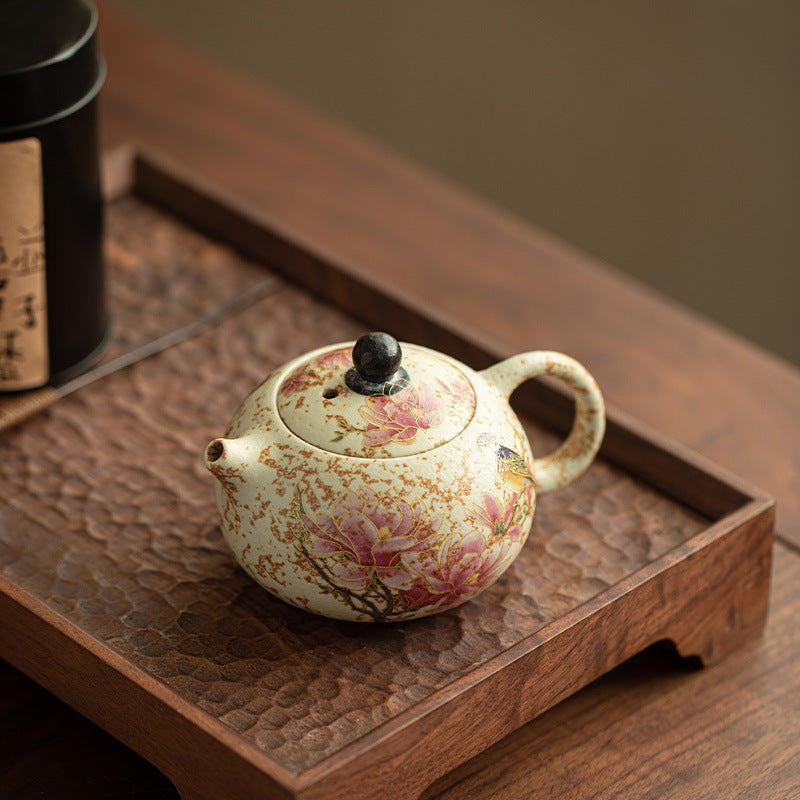 Authentic Jingdezhen Flint Red Blue & White Magnolia Xishi Teapot - 200ml Gongfu Teapot