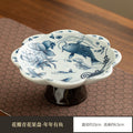 Authentic Jingdezhen Hand-Painted Blue & White High-Foot Ceramic Fruit & Pastry Tea Plate