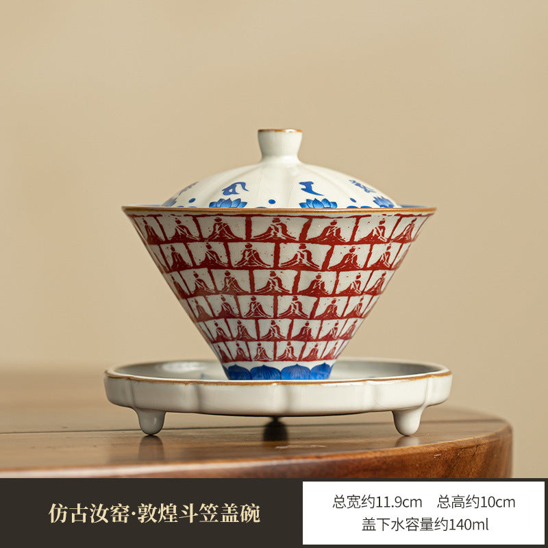 Authentic Ru Ware Celadon Dunhuang Large Conical Sancai Gaiwan Tea Bowl - 180ml