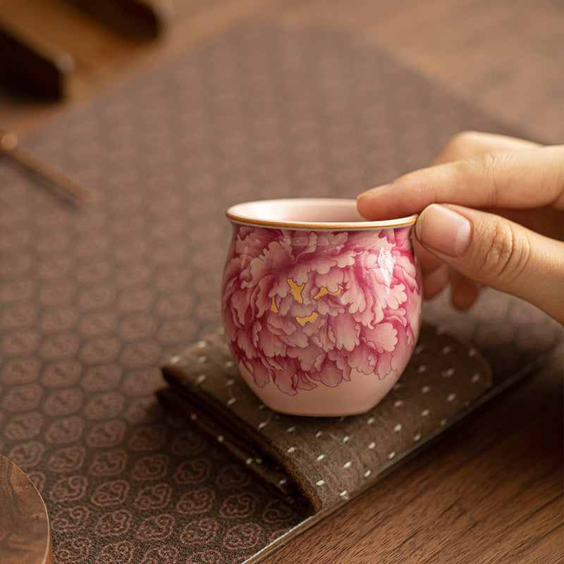 Authentic Jingdezhen Pastel Ru Ware Peony Crackle Glaze Master Teacup - 80ml Gongfu Teacup