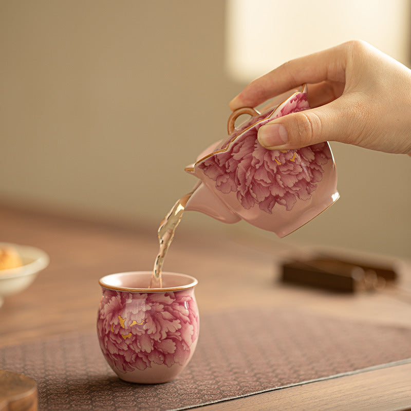 Authentic Jingdezhen Pastel Ru Ware Peony Crackle Glaze Master Teacup - 80ml Gongfu Teacup