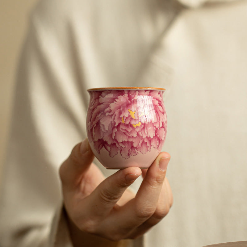 Authentic Jingdezhen Pastel Ru Ware Peony Crackle Glaze Master Teacup - 80ml Gongfu Teacup