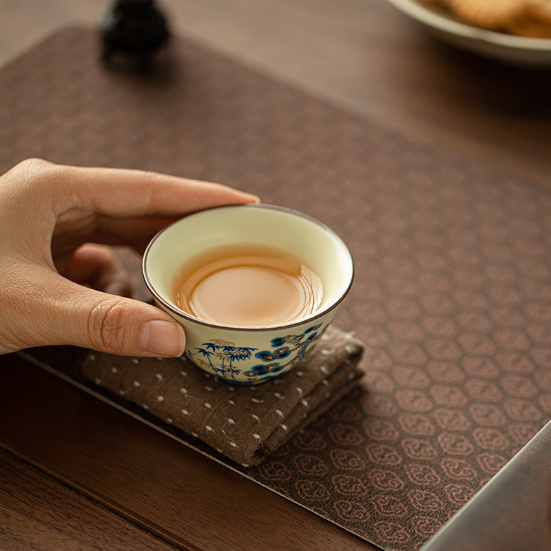Authentic Jingdezhen Hand-Painted Blue & White Three Friends of Winter Master Teacup - 85ml Gongfu Teacup