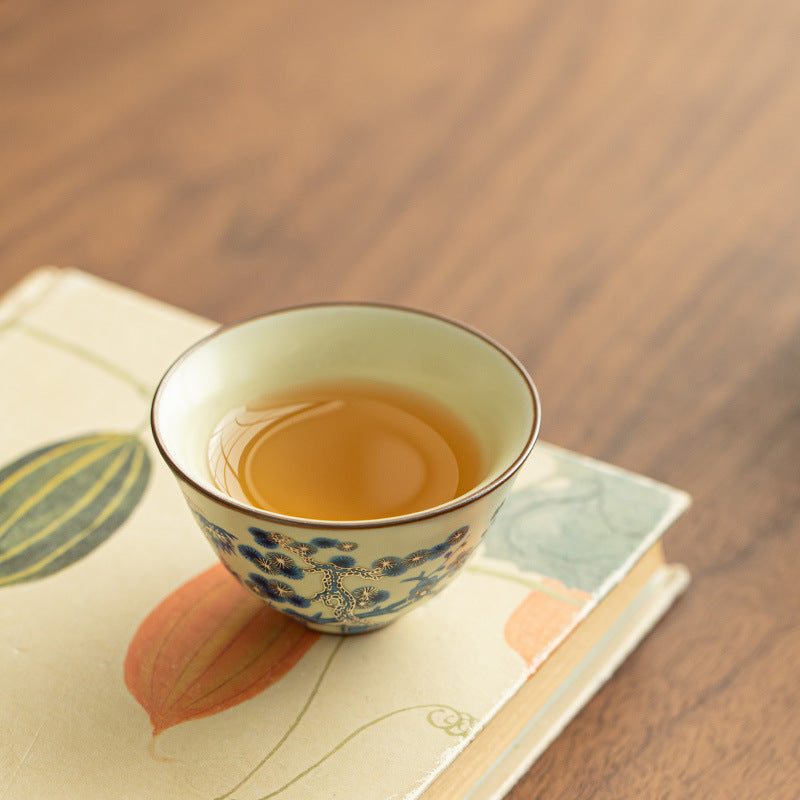 Authentic Jingdezhen Hand-Painted Blue & White Three Friends of Winter Master Teacup - 85ml Gongfu Teacup