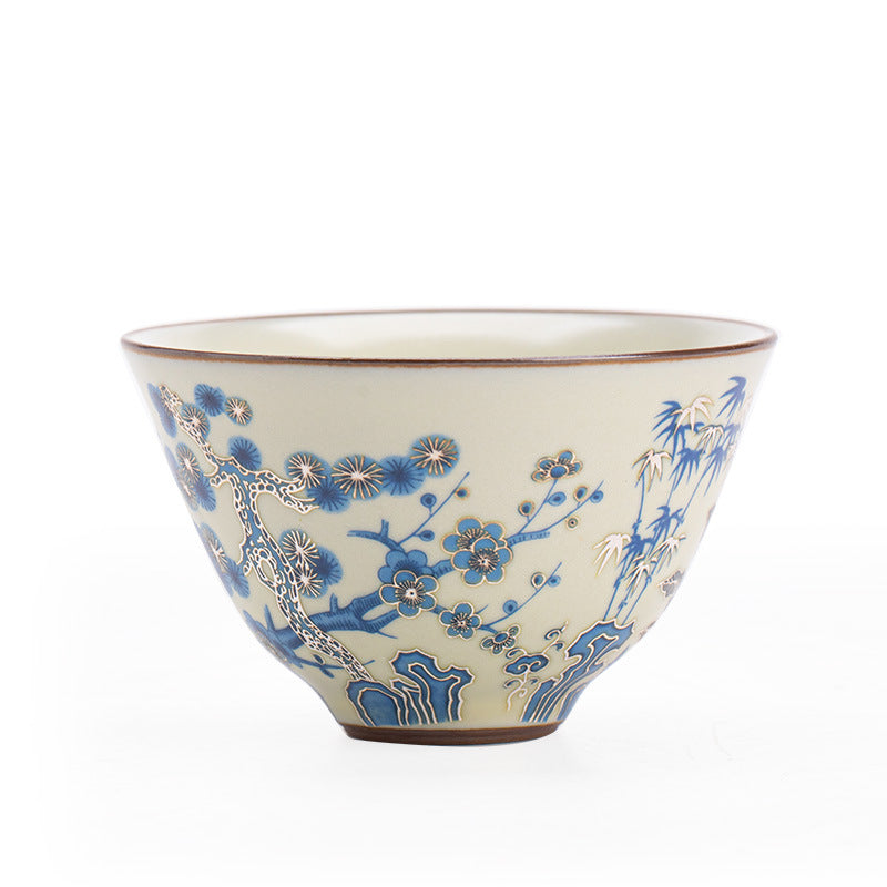 Authentic Jingdezhen Hand-Painted Blue & White Three Friends of Winter Master Teacup - 85ml Gongfu Teacup
