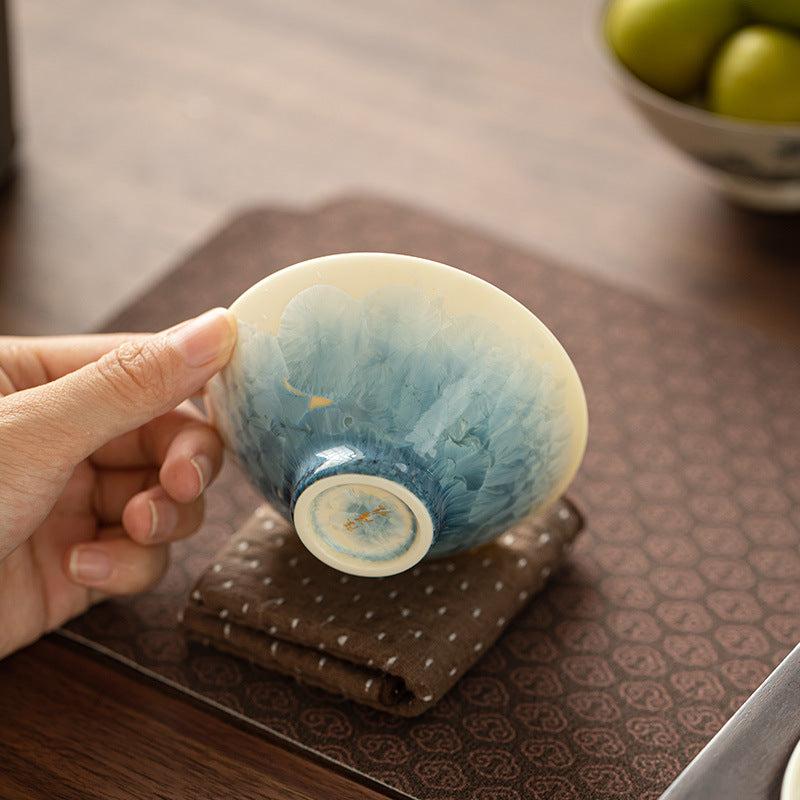 Authentic Jingdezhen Sky Blue Ice Flower Crystalline Glaze Conical Master Teacup - 75ml Gongfu Teacup