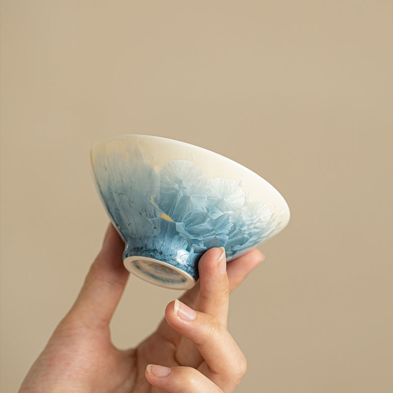Authentic Jingdezhen Sky Blue Ice Flower Crystalline Glaze Conical Master Teacup - 75ml Gongfu Teacup