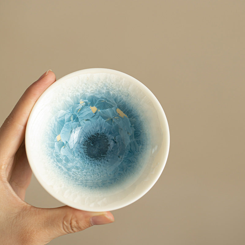 Authentic Jingdezhen Sky Blue Ice Flower Crystalline Glaze Conical Master Teacup - 75ml Gongfu Teacup
