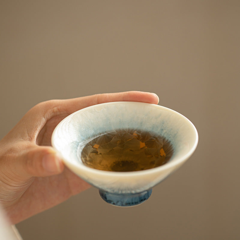 Authentic Jingdezhen Sky Blue Ice Flower Crystalline Glaze Conical Master Teacup - 75ml Gongfu Teacup