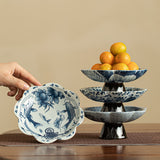 Authentic Jingdezhen Hand-Painted Blue & White High-Foot Ceramic Fruit & Pastry Tea Plate