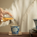 Authentic Jingdezhen Yuan Blue & White Peony Ru Ware Crackle Master Teacup - 85ml Gongfu Teacup